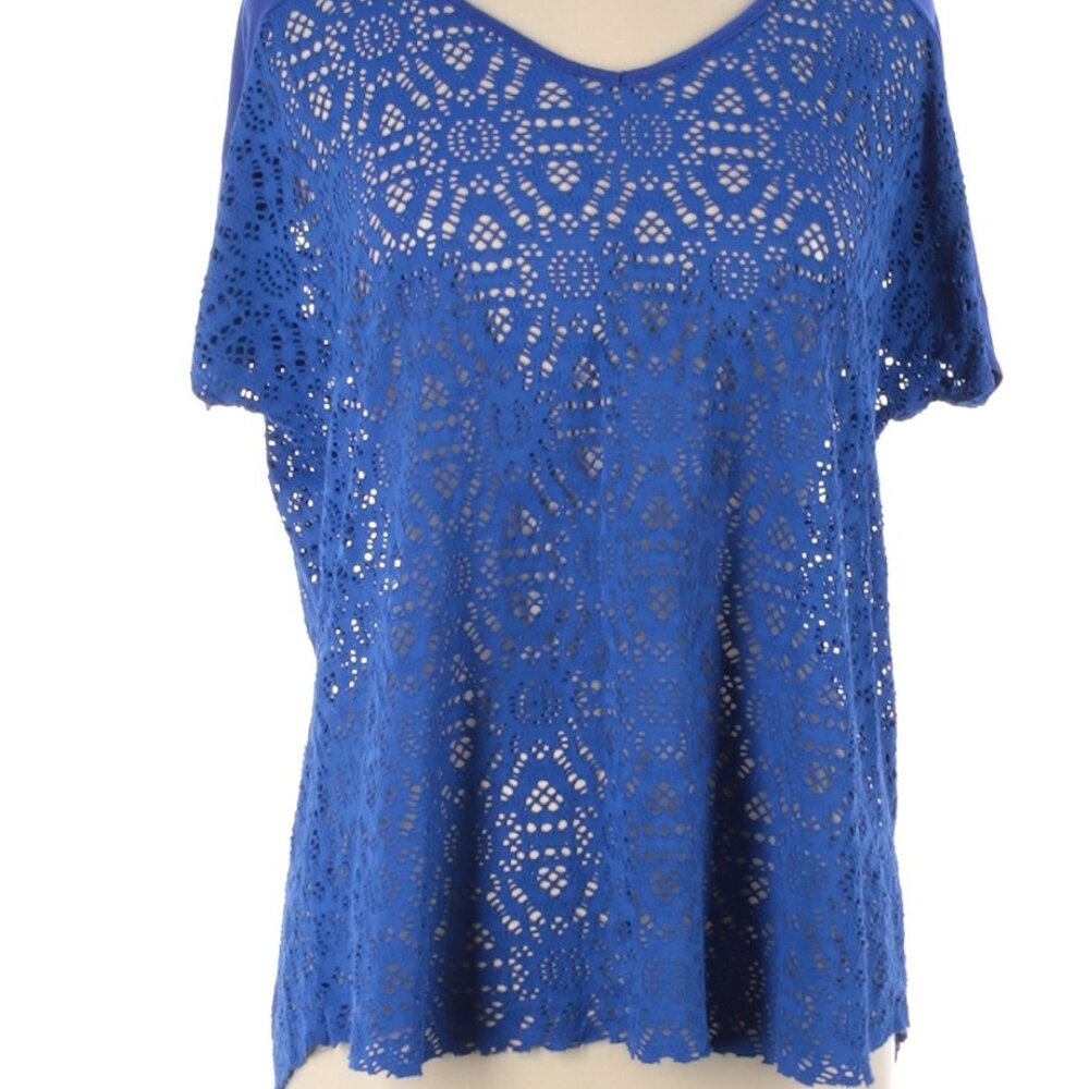 Lola & Sophie Size M Short sleeve crochet Royal Blue Blouse